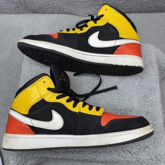 Nike Air Jordan 1 Shoes Mens 11.5 Mid Black Gym Red Yellow Sneakers 852542-087 - Picture 4 of 16